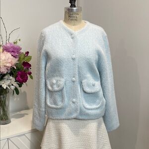 NWT Light Baby Blue Soft Fuzzy Button-Up Cardigan Jacket